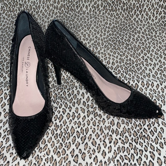 Chinese Laundry Women's Ruthy Dress Pump Black Sequin Stiletto Pointed Toe NWOT - Picture 10 of 14